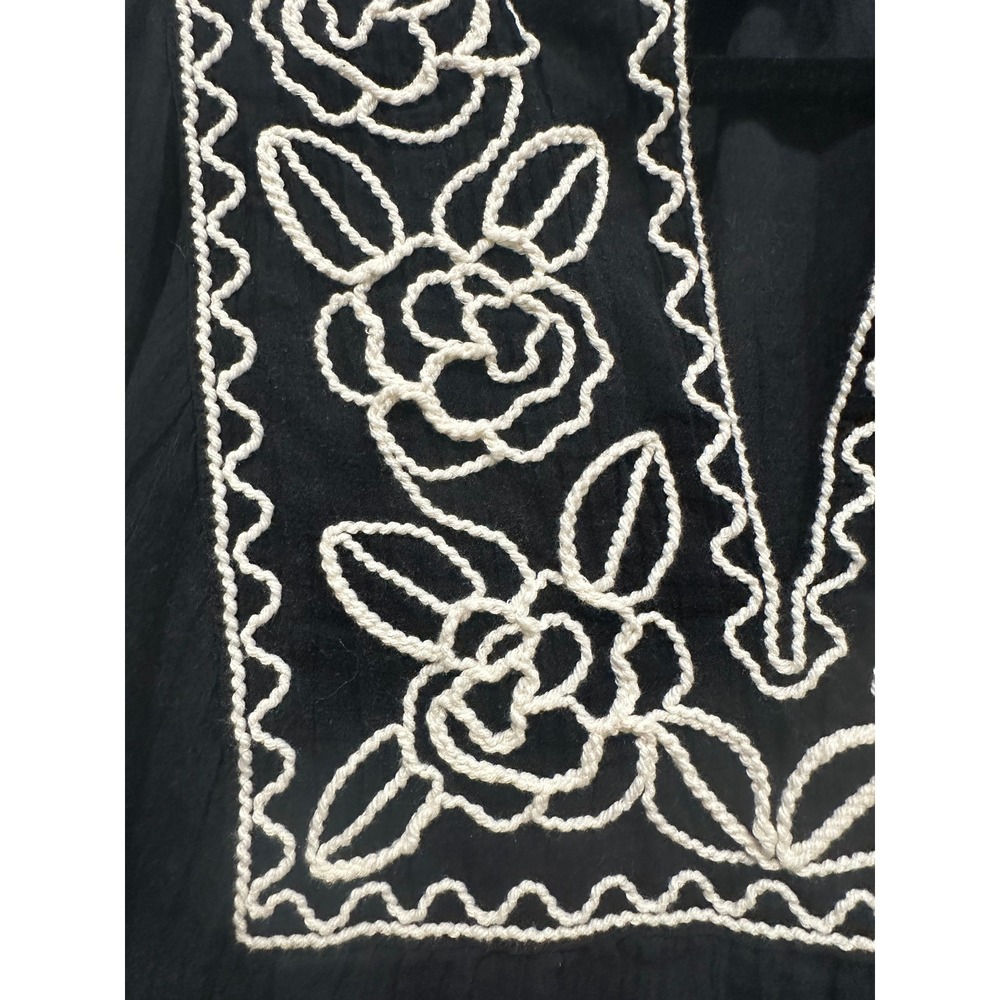 Gap Womens Black Floral Embroidered Tiered Cotton Gauze Mini Dress L Petite - Picture 6 of 7